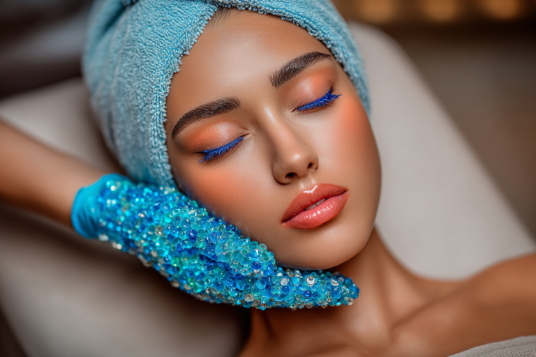 liza elmax esthetician applying a blue jelly mask on a womans e cf ac ebe ()
