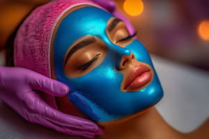 liza elmax esthetician applying a blue jelly mask on a womans ecdab cd ba fec